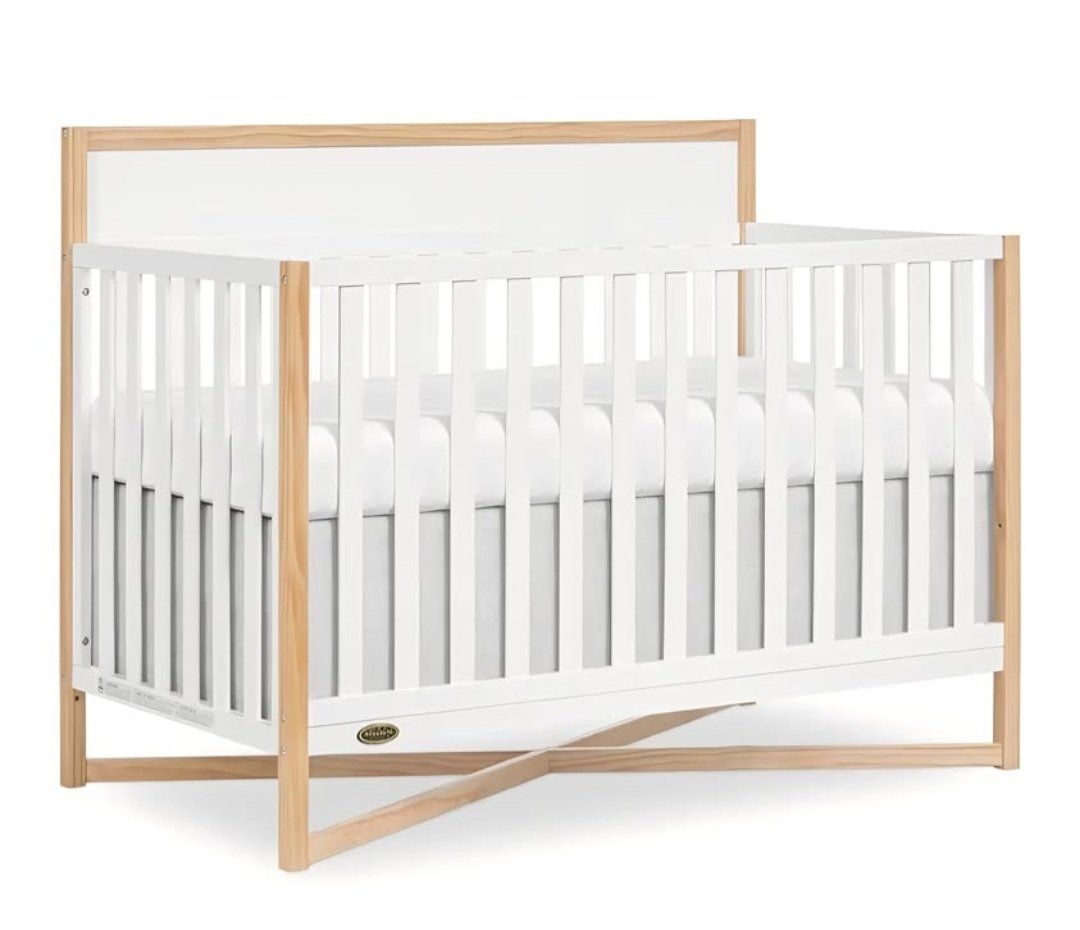 Dream On Me Owen 5-in-1 Convertible Full-Size Baby Crib in Vintage White Oak, GreenGuard Gold & BSA, Converts to Toddler, Day, &