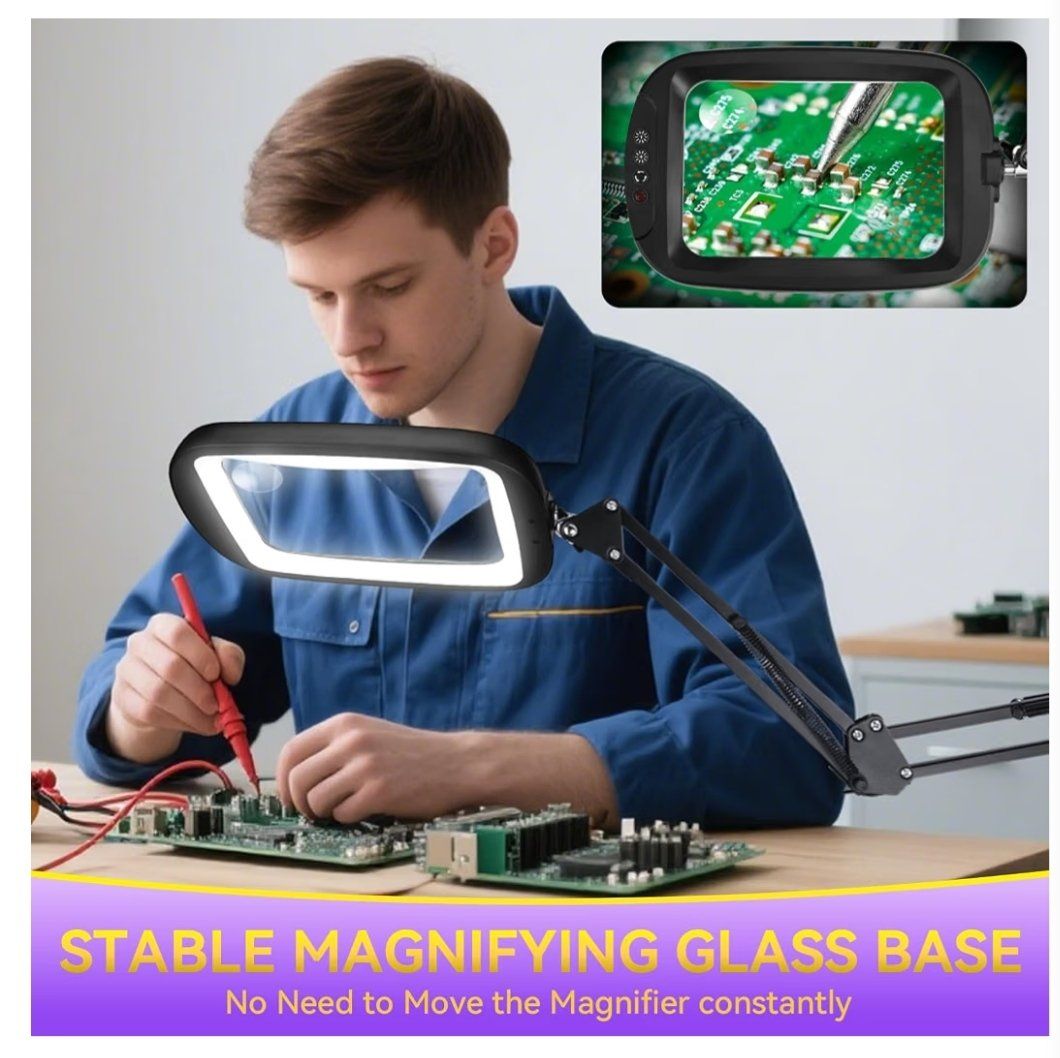 10X 30X Extra Large Magnifying Glass with Light and Stand,7-inch Lighted Magnifier,5 Color Modes Stepless Dimmable