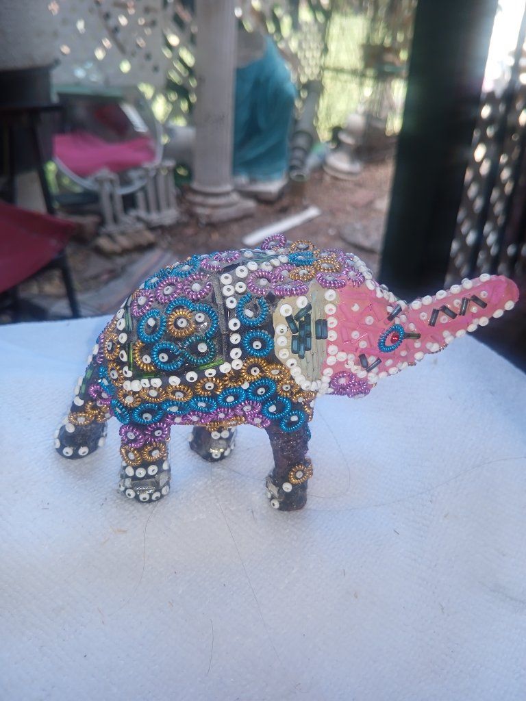 this a beautiful vintage very rare handmade from India beaded Elephant Figurine - Multicolor Decorative Accent from India.