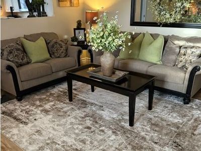 Living Room Set with Fabric Couch, Loveseat, Coffee Table, and End Table