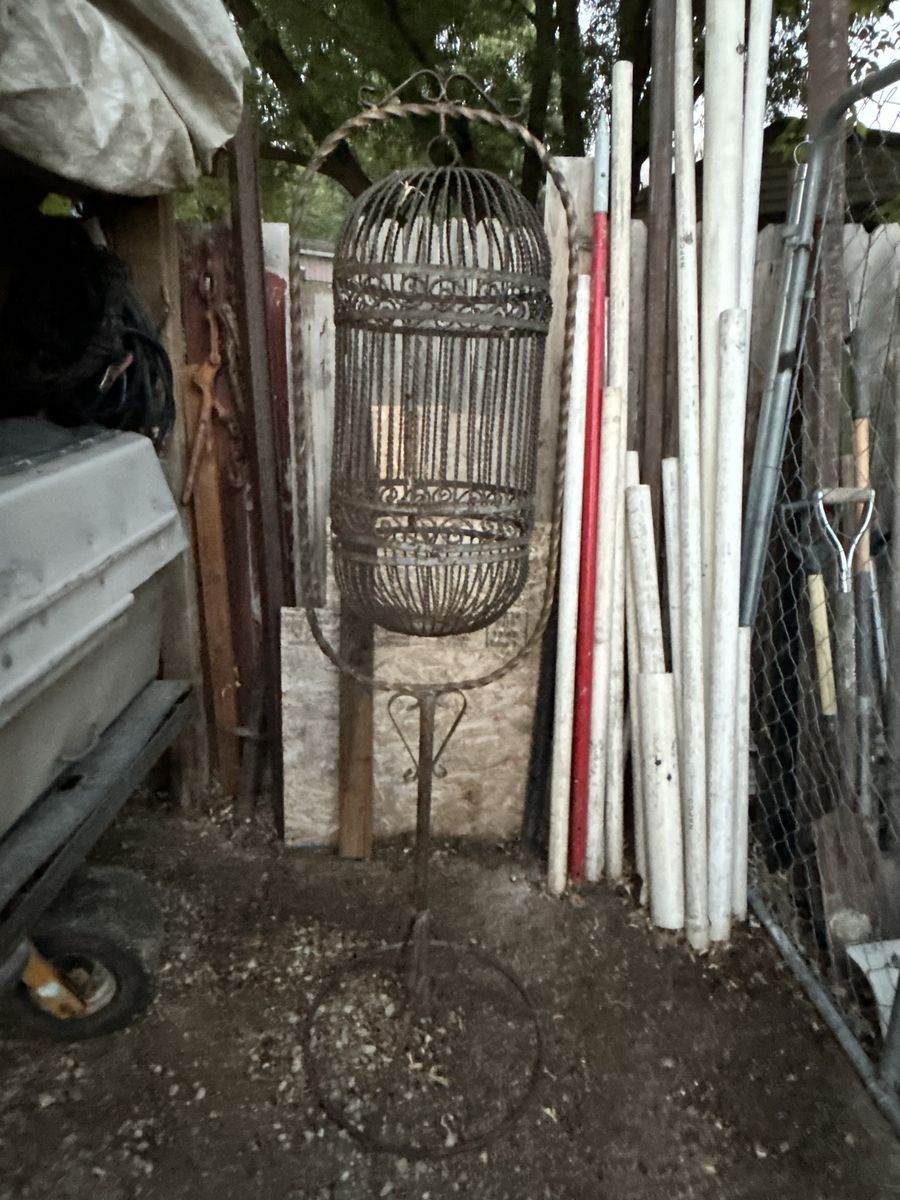 Vintage Iron Hanging Bird Cage with Stand