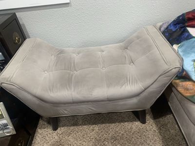 Upholstered Tufted Curved Bench - Gray/Beige Fabric Ottoman, Entryway/Bedroom Seating