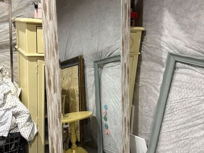 Tall Mirror With Whitewash Wooden Trim