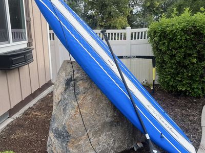 Wavestorm Soft Top Stand Up Paddle Board SUP with Paddle and Ankle Leash Blue White Striped