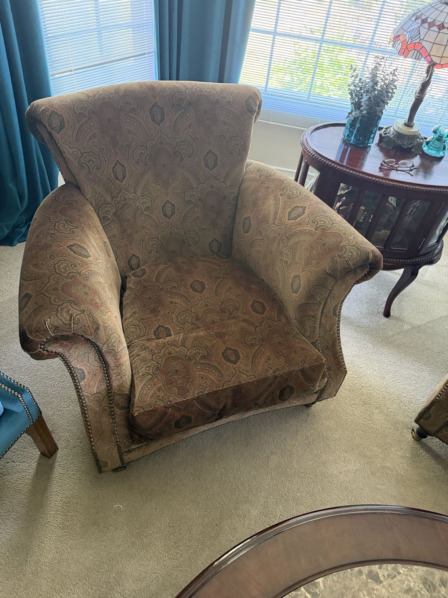 Club Chairs- super comfy. Paisley Pattern.