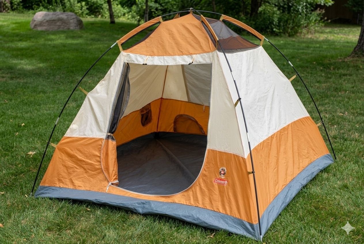 Coleman 2-Person Dome Camping Tent - Orange/Tan with Mesh Window & pet door