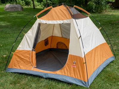 Coleman 2-Person Dome Camping Tent - Orange/Tan with Mesh Window & pet door