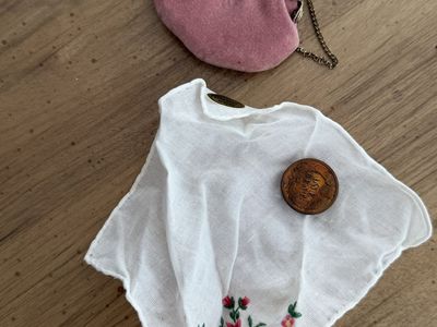 American girl Samantha doll purse, hanky, and penny.