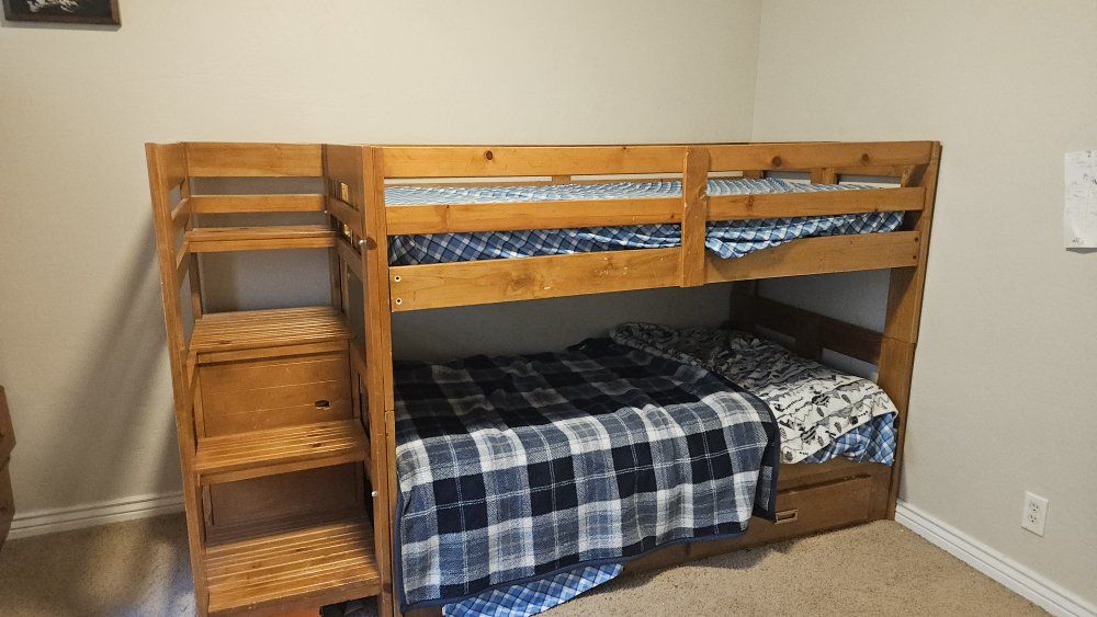 Solid Wooden Bunk Bed Frame with Storage Stairs and Drawers