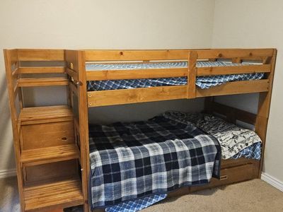 Solid Wooden Bunk Bed Frame with Storage Stairs and Drawers