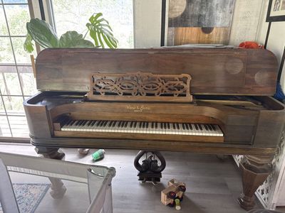 Vintage Rose & Sons Boston Baby Square Grand Piano - Ornate Wood Carving