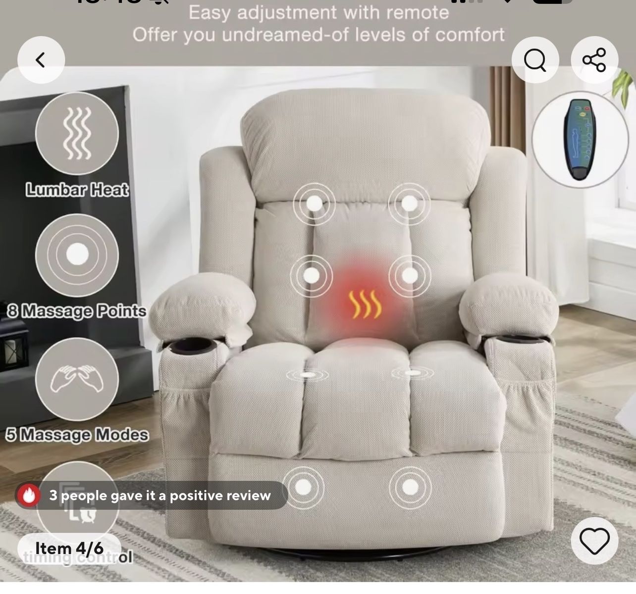 Swivel Rocker Reclining Chair with Massage and Heat