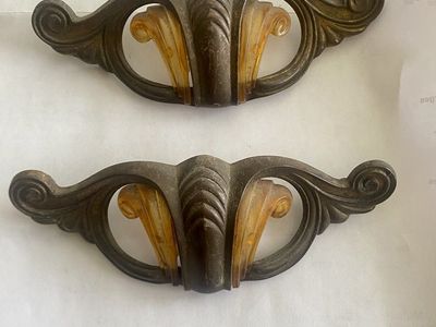 ART DECO DRAWER PULLS W BAKELITE (x2)