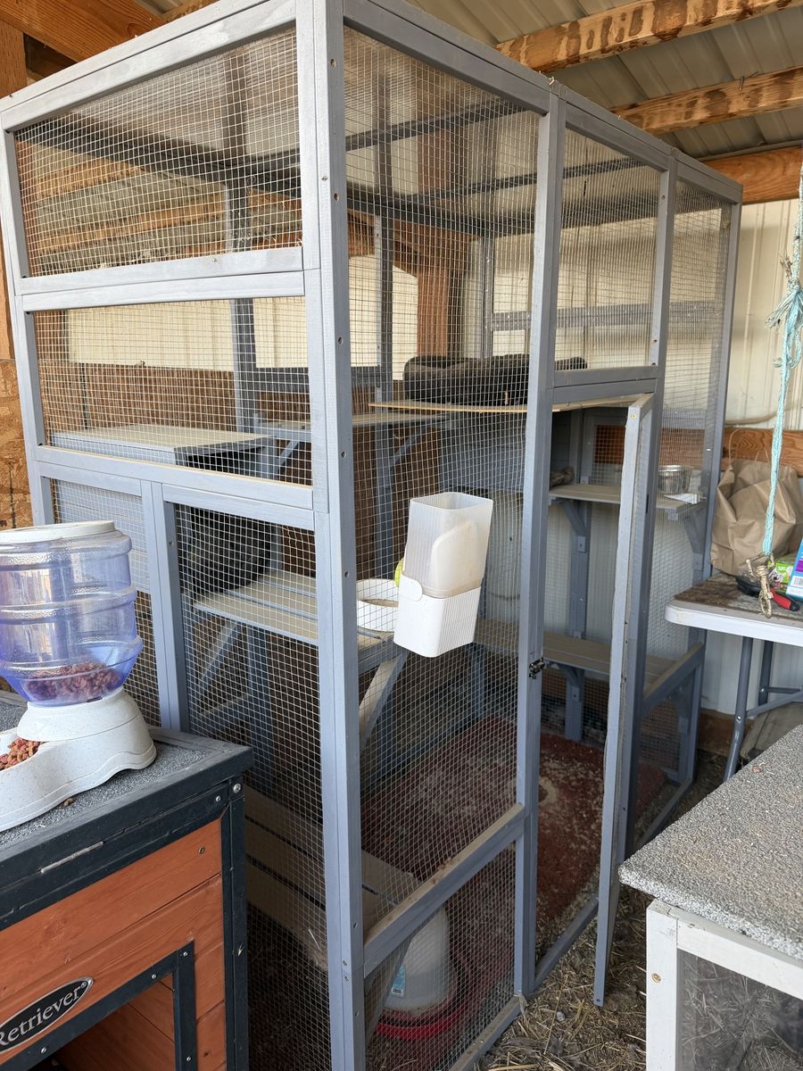 Large Gray Wooden Outdoor Catio / Animal Enclosure Cage