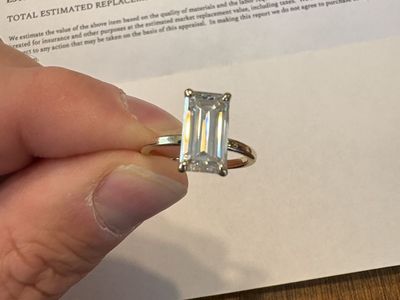 14k Yellow Gold Elongated Emerald Cut Moissanite Solitaire Engagement Ring Size 6.25