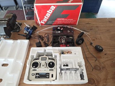 Futaba SkySport T4YF 4-Channel FM Radio Control System with Servos, Receiver, and Accessories.