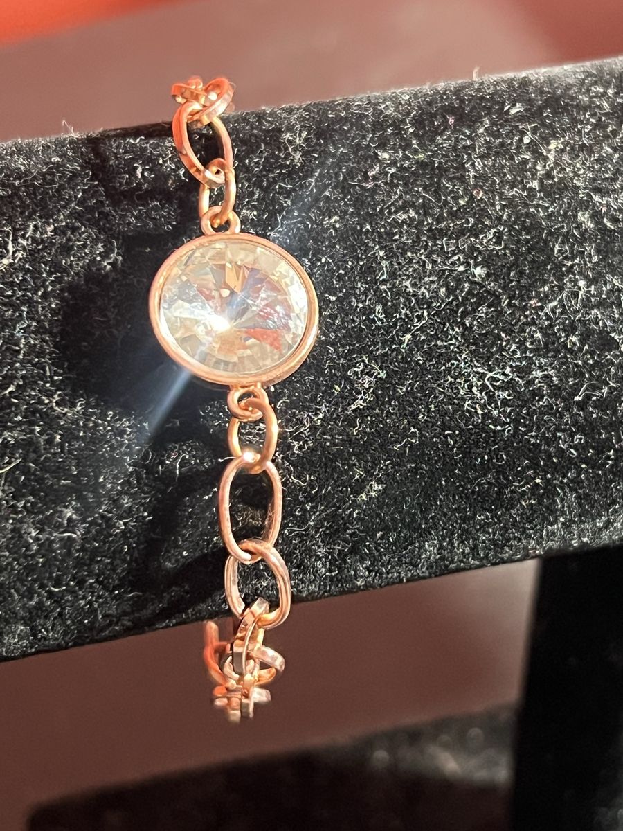 Fashion Crystal Toggle Clasp Bracelet - Rose Gold Tone Chain with Clear Gemstone