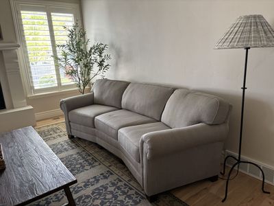 Custom Curved Beige Fabric Sofa