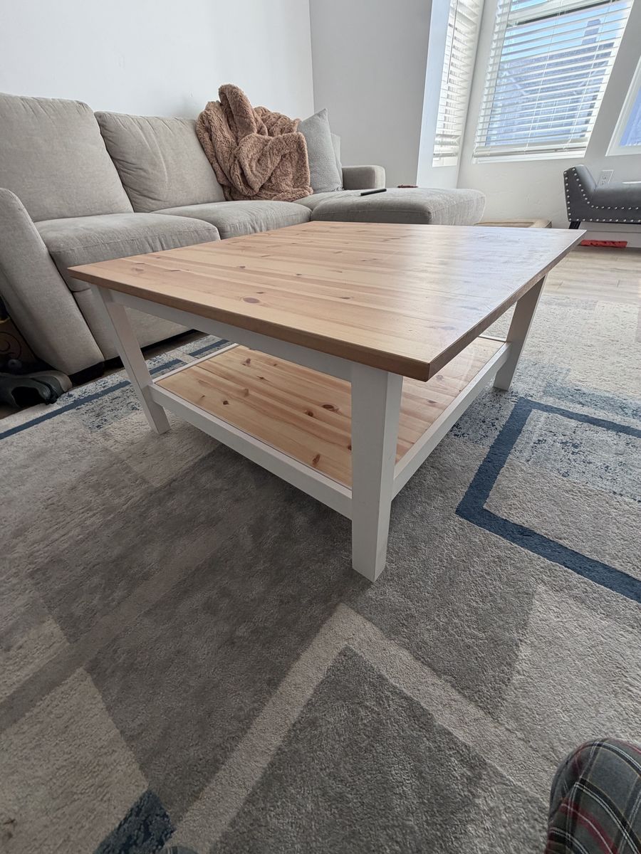 Hemnes IKEA coffee table , white stain/light brown, 35 3/8x35 3/8 "