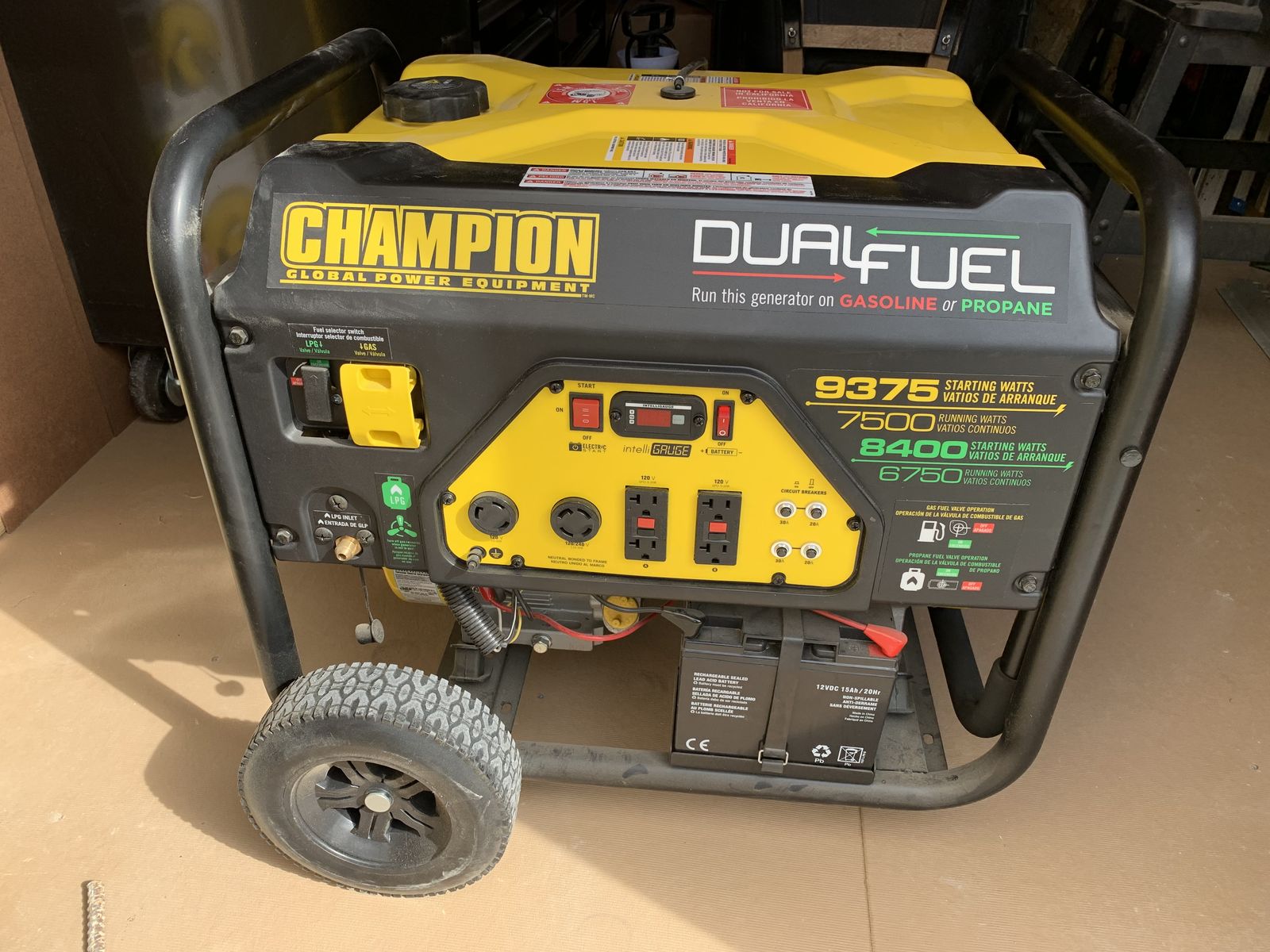Like New - Champion 9375 Dual Fuel Generator + over $400 worth of accessories