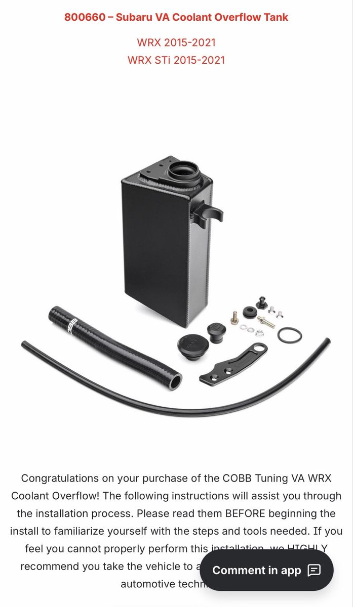 Subaru VA COBB Overflow Tank