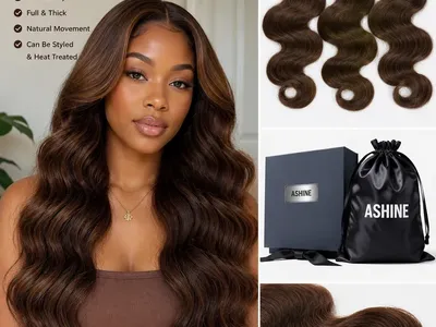 ASHINE Human Hair Bundles Body Wave Brown Weave Extensions w/ Bag Box