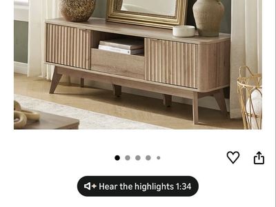 Mid-Century Modern TV Stand, 57” Fluted, light Oak