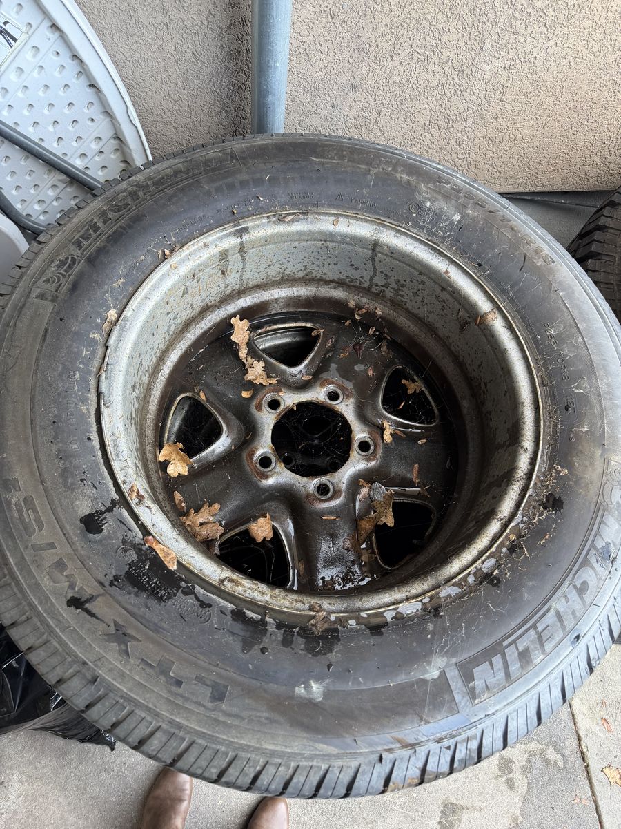 4 Michelin LTX M/S tires mounted on steel wheels.