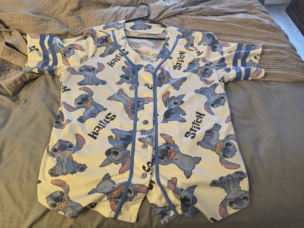 Disney Stitch Baseball Jersey  2xl White Blue Short Sleeve Character Top