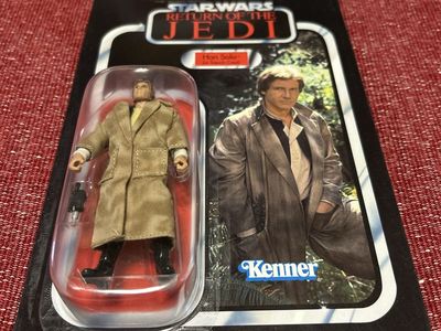 Star Wars Return of the Jedi Han Solo (in Trench Coat) Kenner Action Figure Brand New Card Um punched