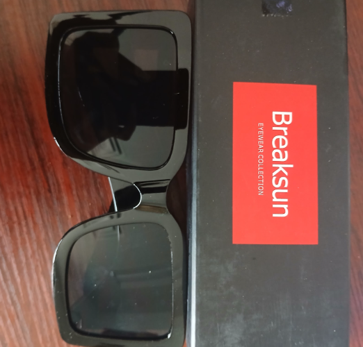 Breaksun Square Oversized Sunglasses with Gold B Logo - Black, UV Protection-Section A