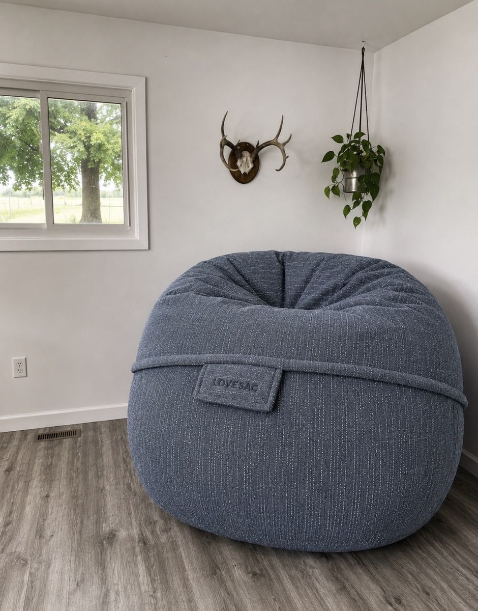 Lovesac Big one w/ Vintage Blue Rained Chenille cover 