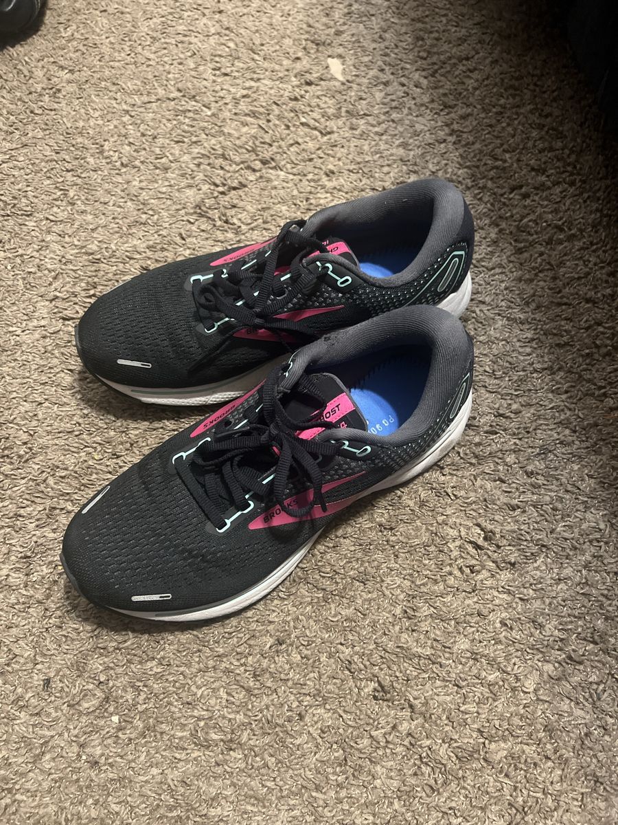 Brooks Ghost 14 Women's Running Shoes - Black/Pink/Aqua - Good Used Condition - Size 9.5