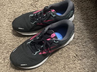 Brooks Ghost 14 Women's Running Shoes - Black/Pink/Aqua - Good Used Condition - Size 9.5