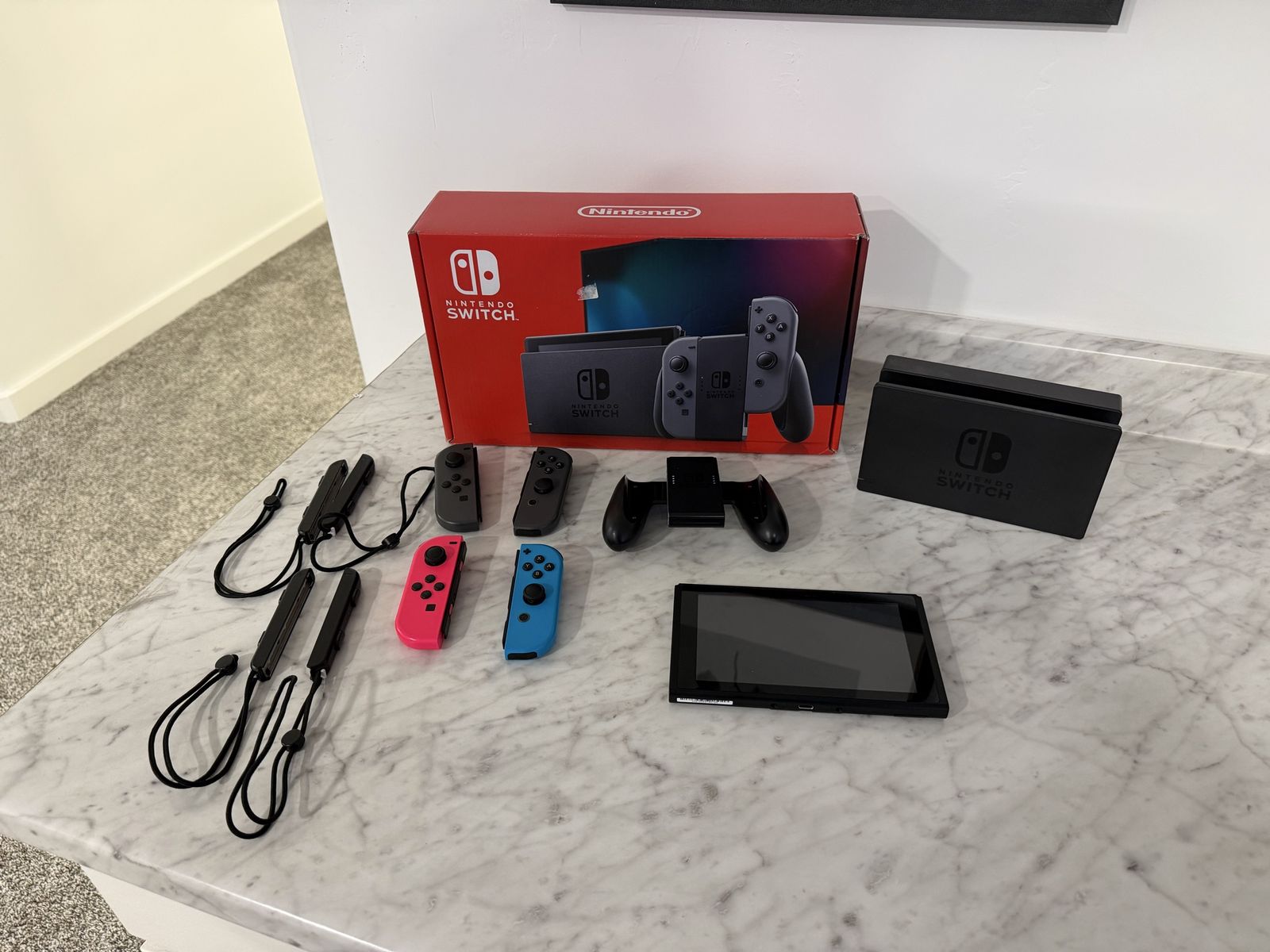Nintendo Switch Console Bundle with Dock, Extra Joy-Cons, Grip & Original Box