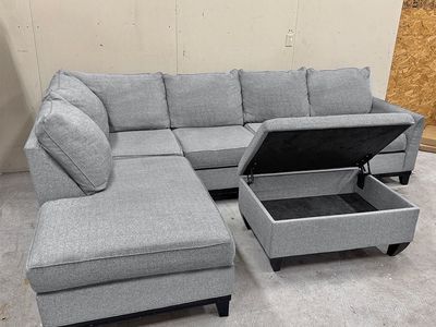 FREE DELIVERY - Gray Sectional Couch & Storage Ottoman