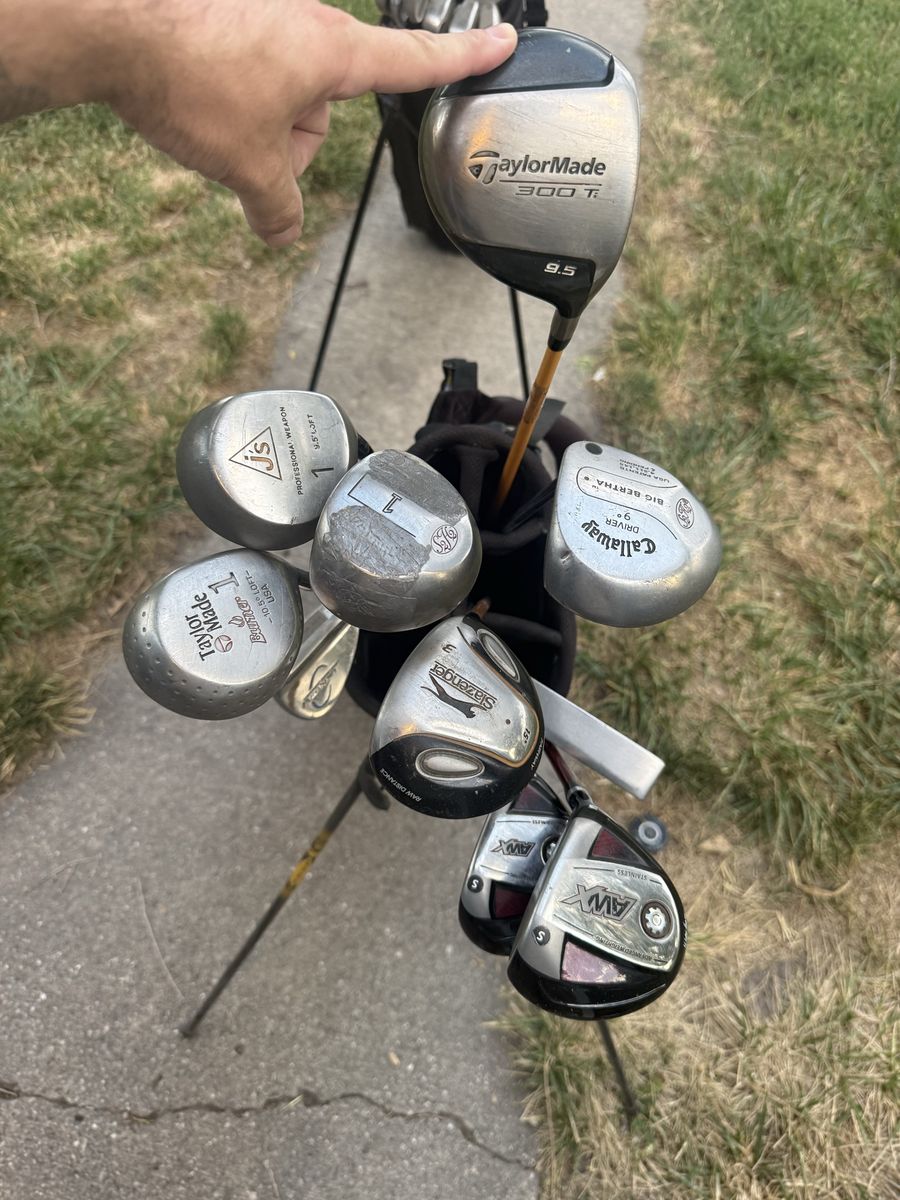 Used Golf Clubs Set with TaylorMade 300Ti Driver, Callaway Big Bertha, PING Irons, and Stand Bag