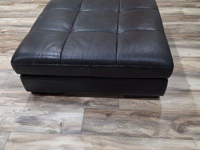 Square Black Tufted Leather Ottoman Footstool