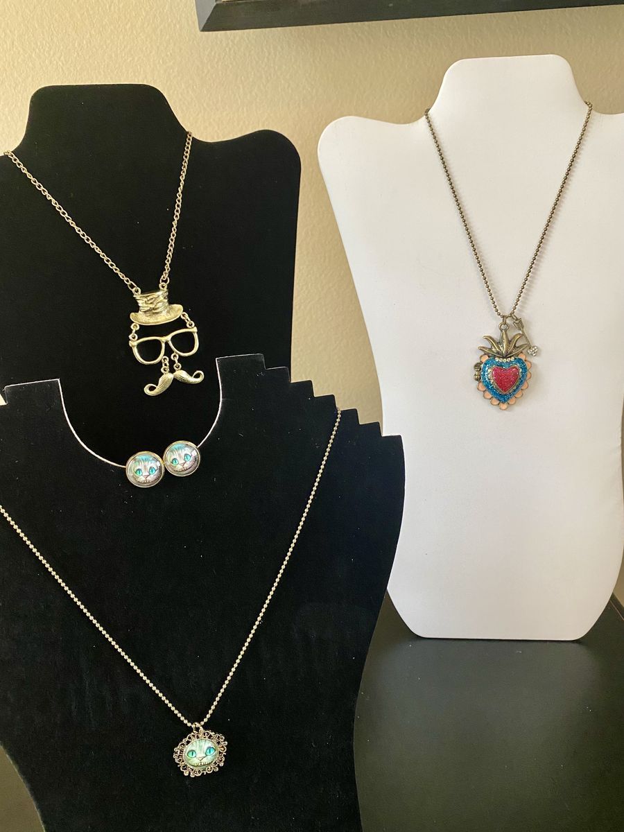 NEW! Statement Necklaces: Cheshire Cat, Heart Locket by Betsey Johnson, and Mr. Fancy Face Pendants - $8-$17 C PIX