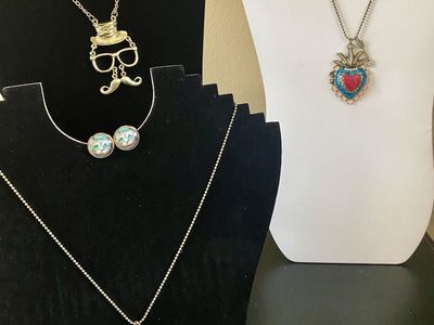 NEW! Statement Necklaces: Cheshire Cat, Heart Locket by Betsey Johnson, and Mr. Fancy Face Pendants - $8-$17 C PIX