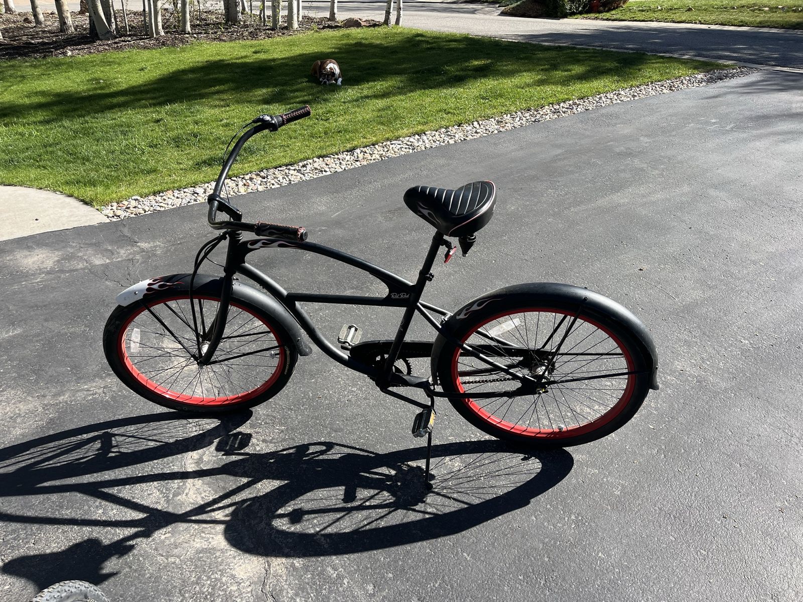 Cruiser Bike - 3 speed Black with Red Rims & Flame Accents - Excellent Condition