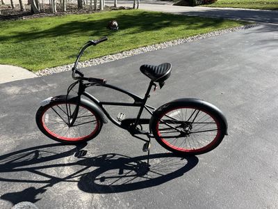 Cruiser Bike - 3 speed Black with Red Rims & Flame Accents - Excellent Condition