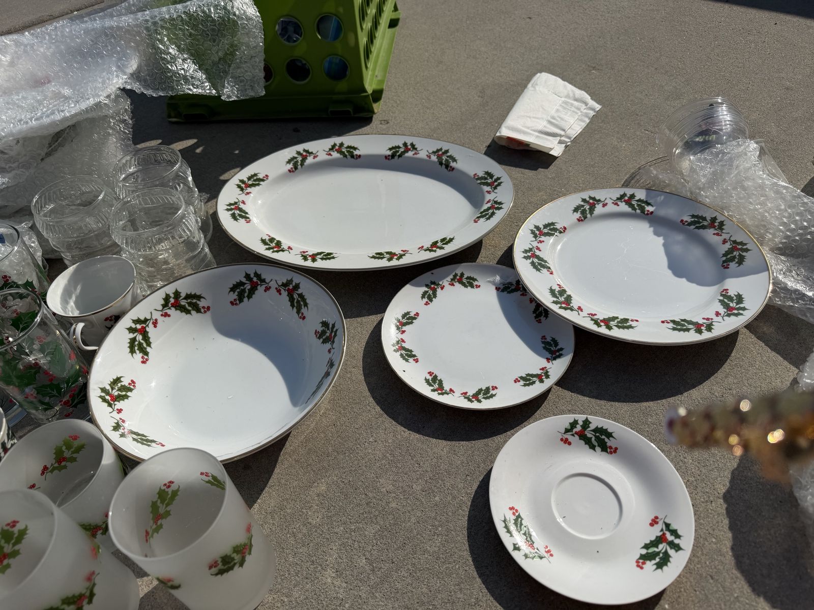 Christmas Holly Dinnerware Set - Plates, Bowls, Mugs, Glasses - Festive Holiday Dishes