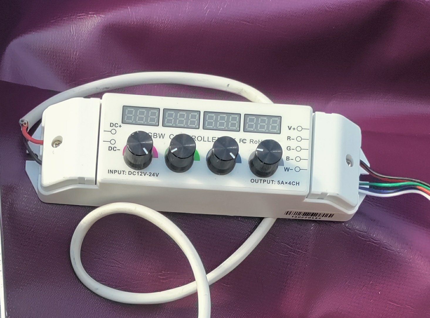 RGBW LED Controller Dimmer DC 12V-24V with 4 Rotary Knobs and Digital Display