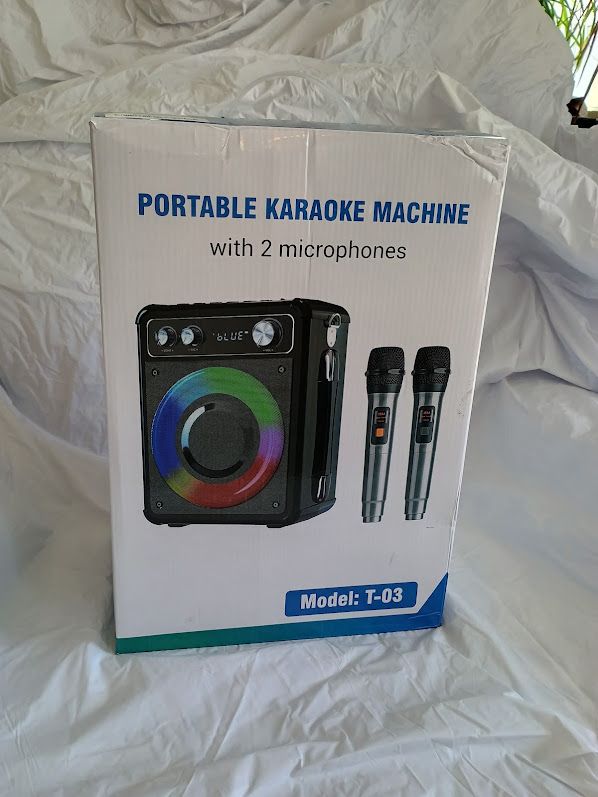 Karaoke Machine with 2 Wireless Microphones, Portable Bluetooth Speaker