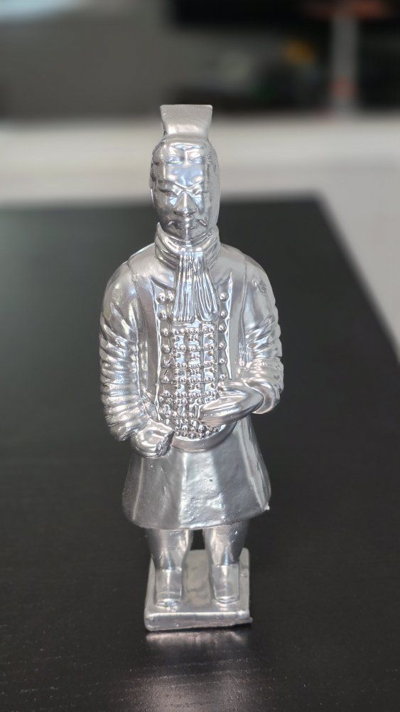 Silver Metallic Terracotta Warrior Figurine Statue 9 Inches Tall Decor