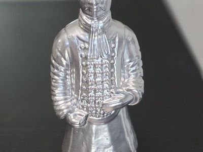 Silver Metallic Terracotta Warrior Figurine Statue 9 Inches Tall Decor