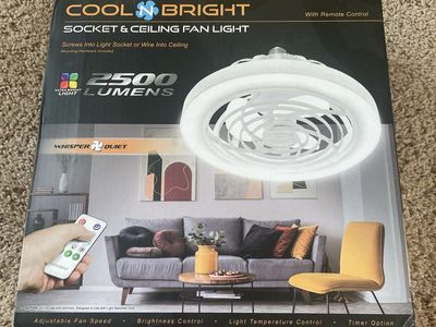 New! FARPOINT Cool N Bright Socket & Ceiling Fan Light w/ Remote Control, 2500 Lumens
