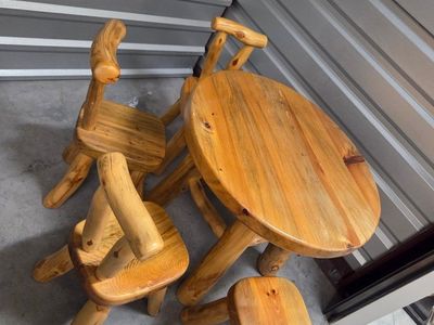 Handcrafted Rustic Kids Wood Table & 4 Chairs Set - Natural Finish, Sturdy Pine