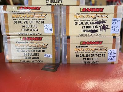 Barnes Spit-Fire T-EZ and TMZ Muzzleloader Bullets 50 Cal 290 Gr